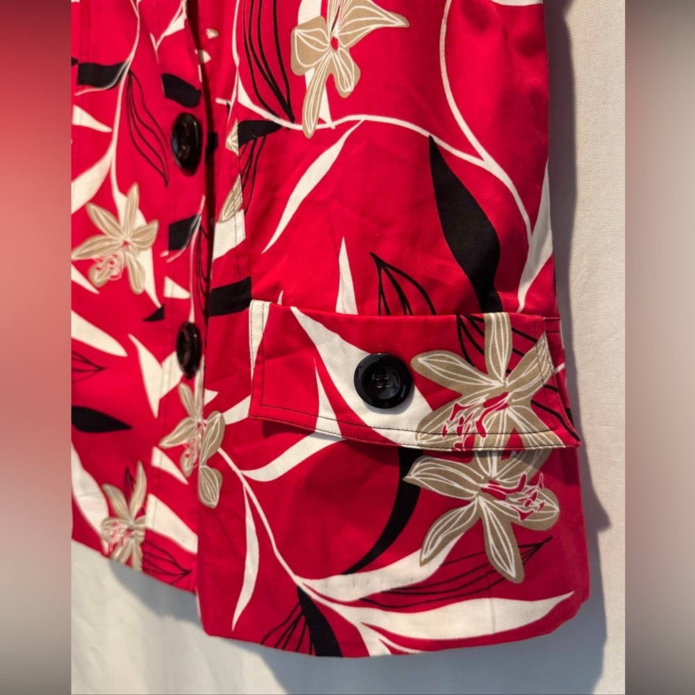 NWT Westbound Womens Jacket Red Stretch Floral Jumbo Black Buttons Plus Size 1X - Picture 7 of 10